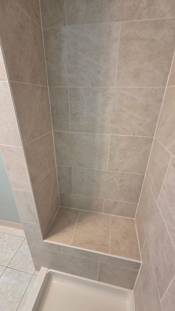 Tiled shower niche shelf detail